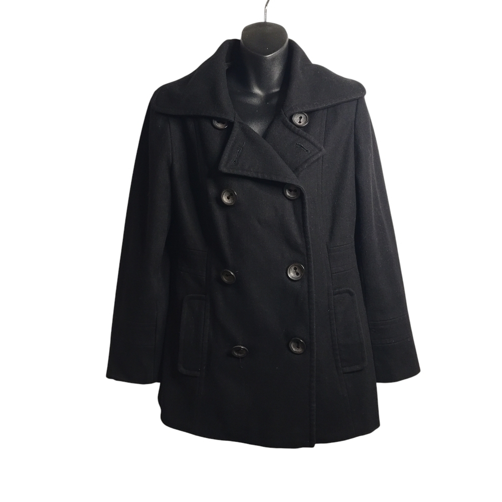 Calvin Klein Women Size 6 Black Wool Blend Pea Coat Button Double Breasted